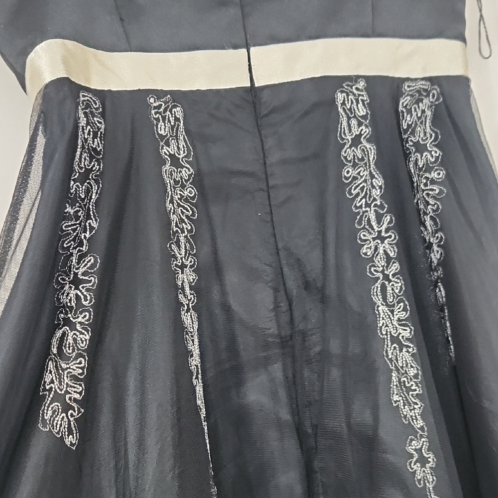 London Times Black Strapless Dress with White Detailing - Picture 6 of 6
